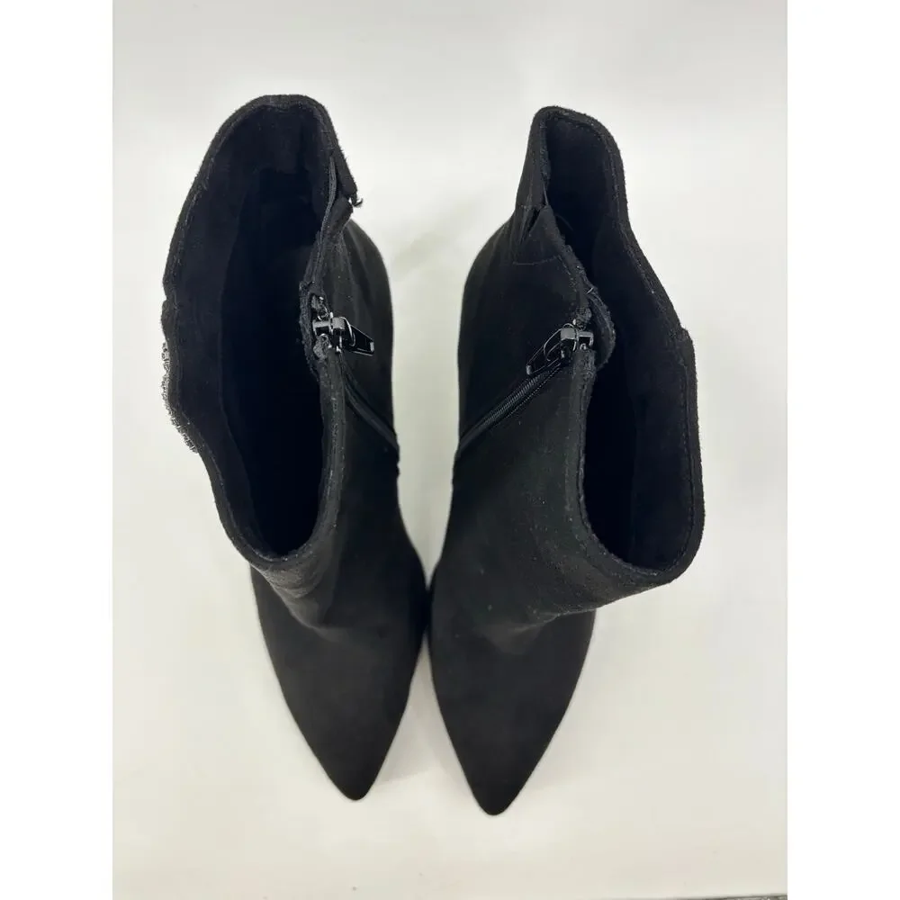 White House Black Market Size 9M Womens Black Booties Rhinestone Accents